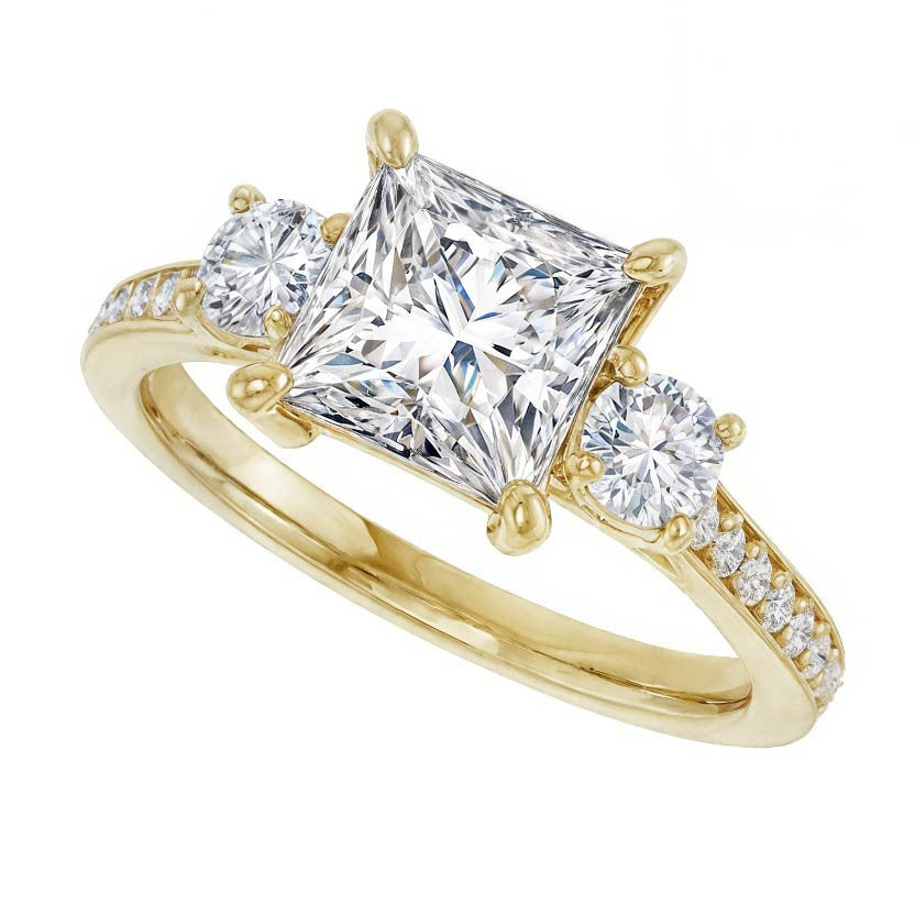 Three-Stone Moissanite Cathedral Engagement Ring