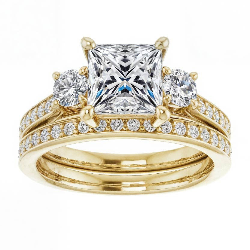 Three-Stone Moissanite Cathedral Engagement Ring