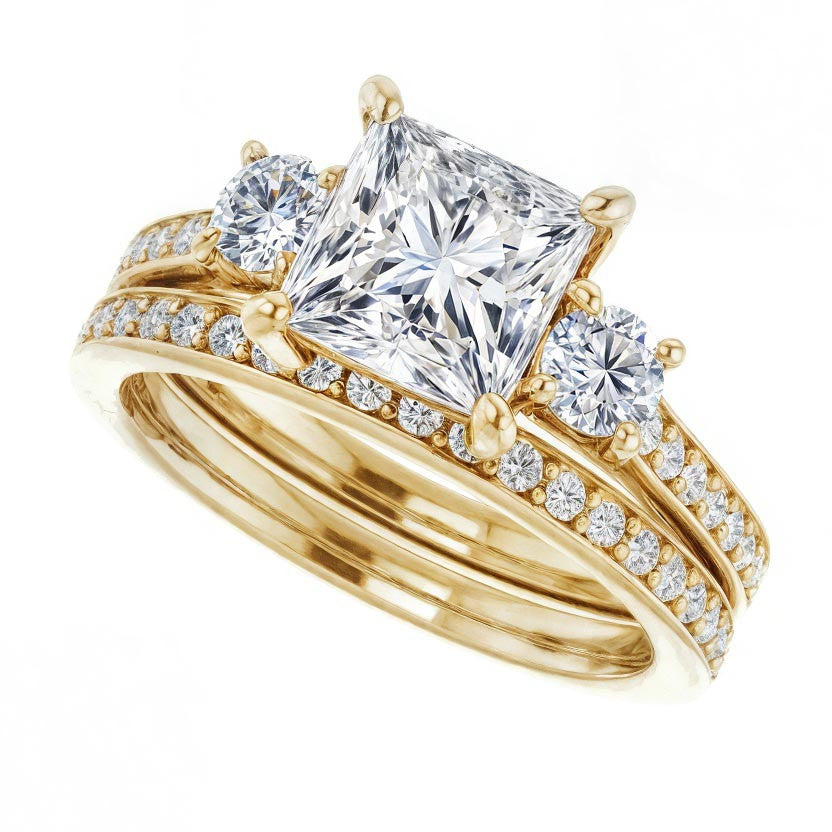 Three-Stone Moissanite Cathedral Engagement Ring