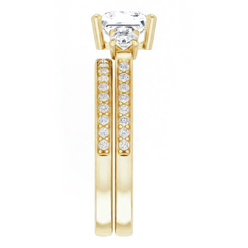 Three-Stone Moissanite Cathedral Engagement Ring