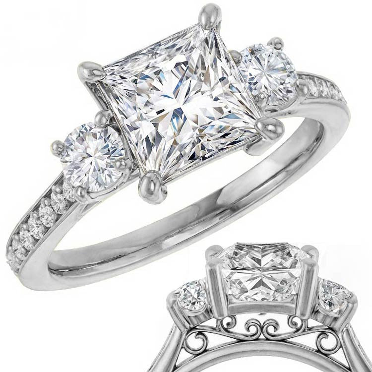 Three-Stone Moissanite Cathedral Engagement Ring