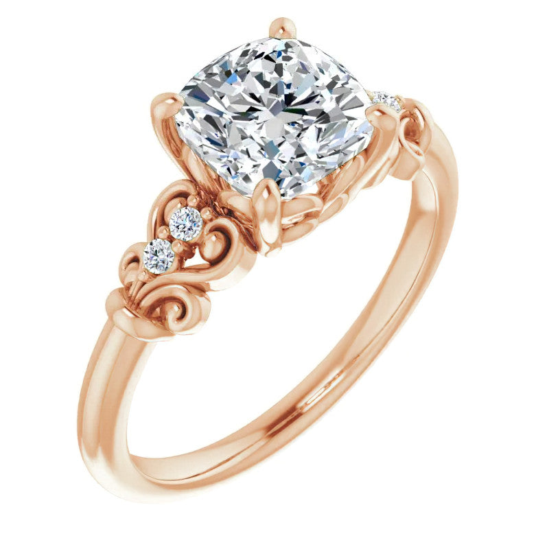 Cushion Scroll Engagement Ring