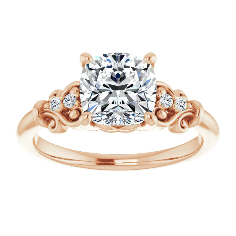 Cushion Scroll Engagement Ring