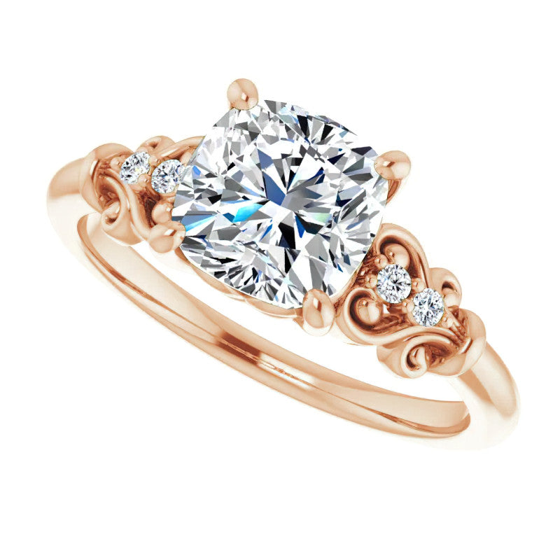 Cushion Scroll Engagement Ring