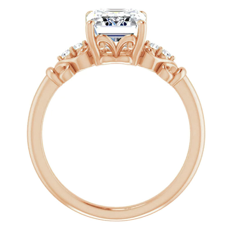Emerald / Radiant cut Scroll Engagement Ring