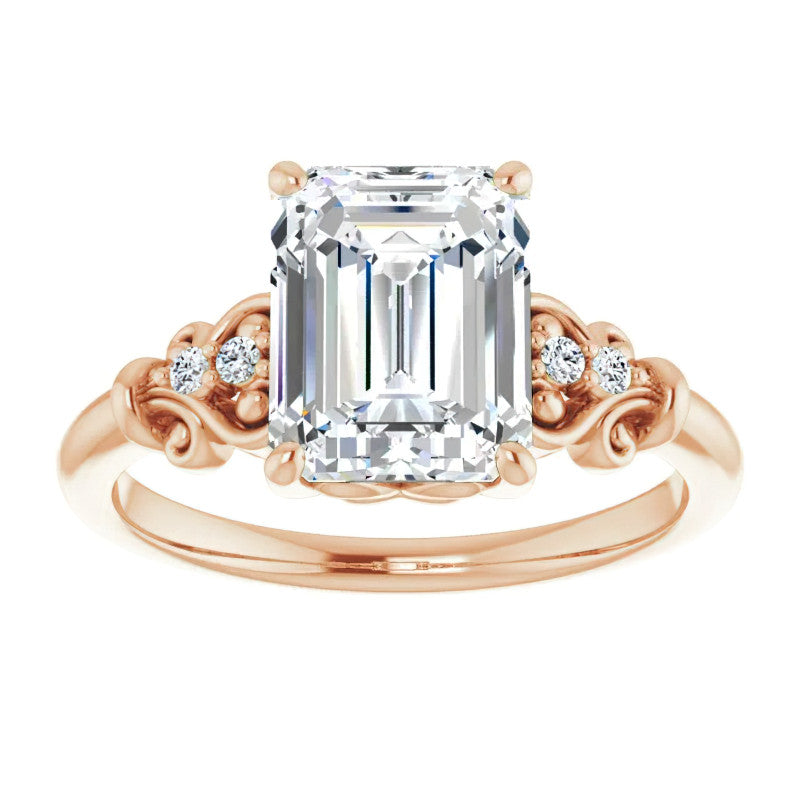 Emerald / Radiant cut Scroll Engagement Ring