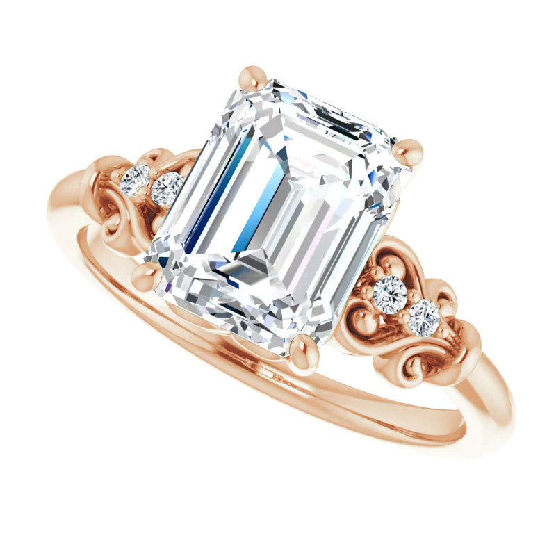 Emerald / Radiant cut Scroll Engagement Ring