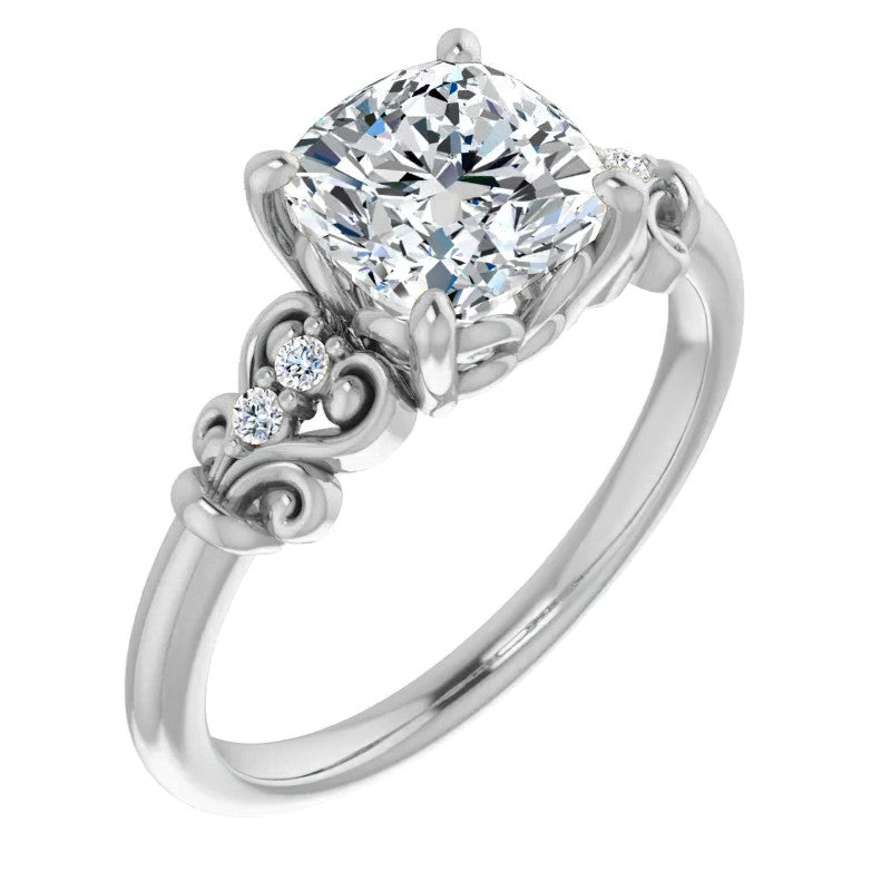 Cushion Scroll Engagement Ring