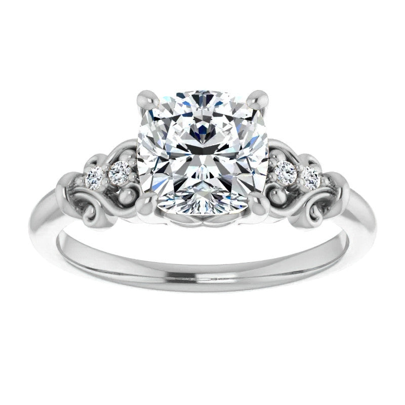 Cushion Scroll Engagement Ring