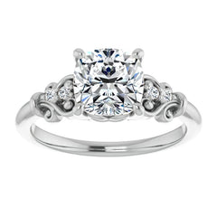 Cushion Scroll Engagement Ring