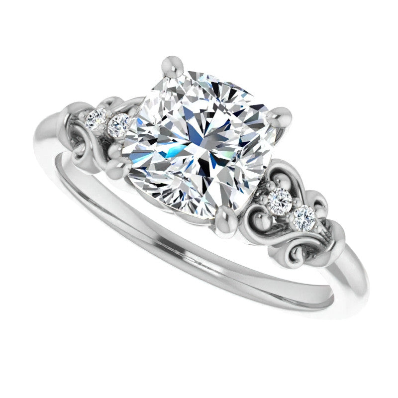 Cushion Scroll Engagement Ring