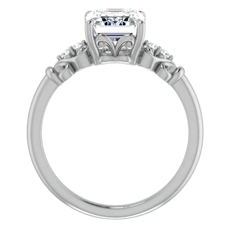 Emerald / Radiant cut Scroll Engagement Ring
