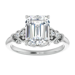 Emerald / Radiant cut Scroll Engagement Ring