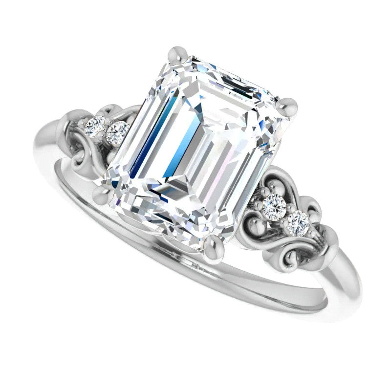 Emerald / Radiant cut Scroll Engagement Ring