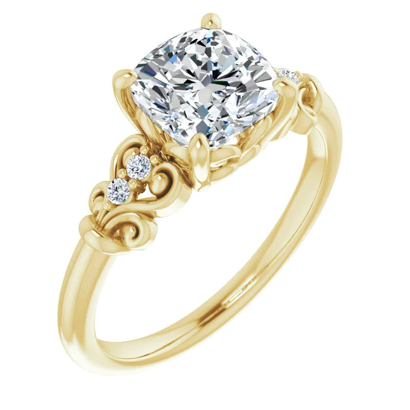 Cushion Scroll Engagement Ring