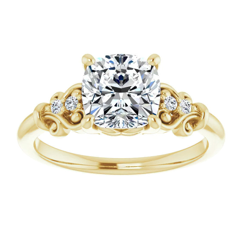 Cushion Scroll Engagement Ring