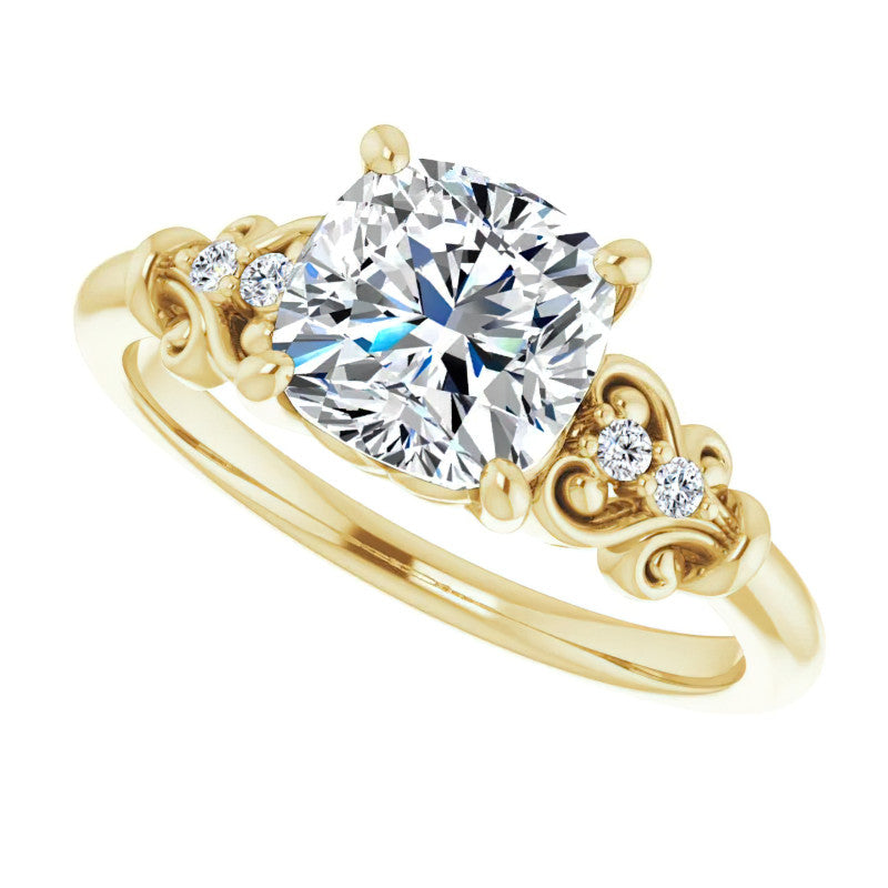 Cushion Scroll Engagement Ring