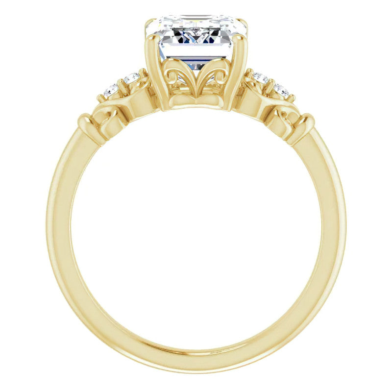 Emerald / Radiant cut Scroll Engagement Ring