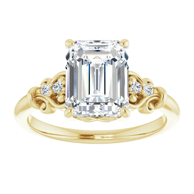 Emerald / Radiant cut Scroll Engagement Ring
