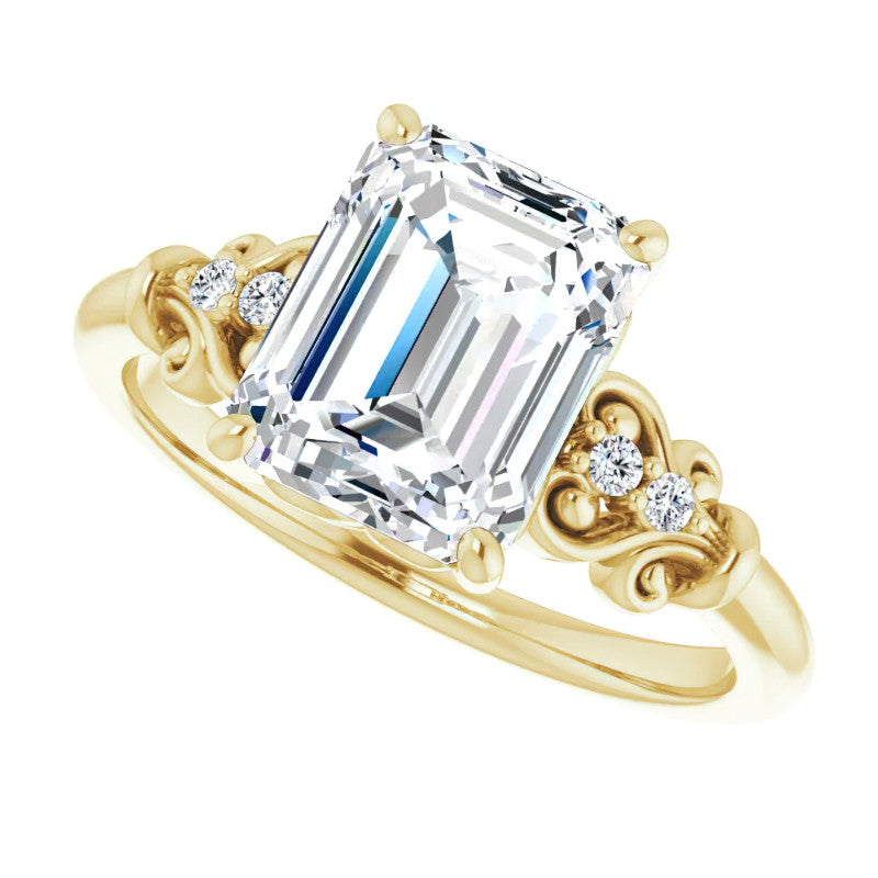 Emerald / Radiant cut Scroll Engagement Ring