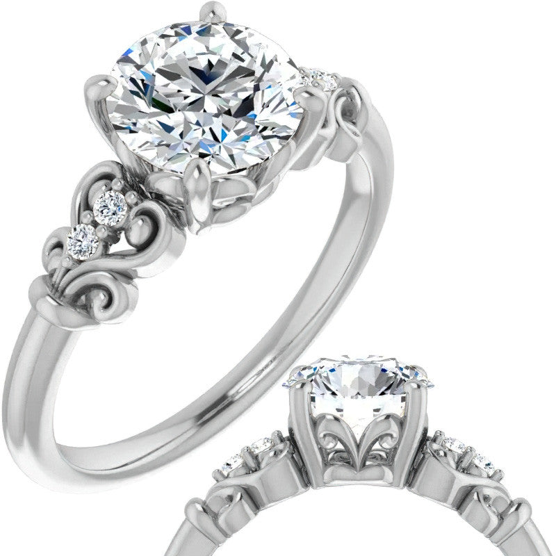 Round Moissanite Scroll Engagement Ring