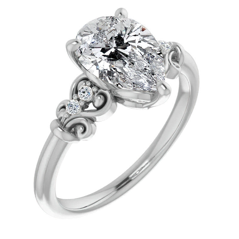 Pear Scroll Engagement Ring