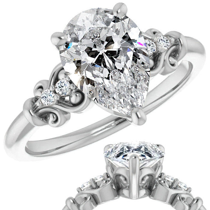 Pear Scroll Engagement Ring