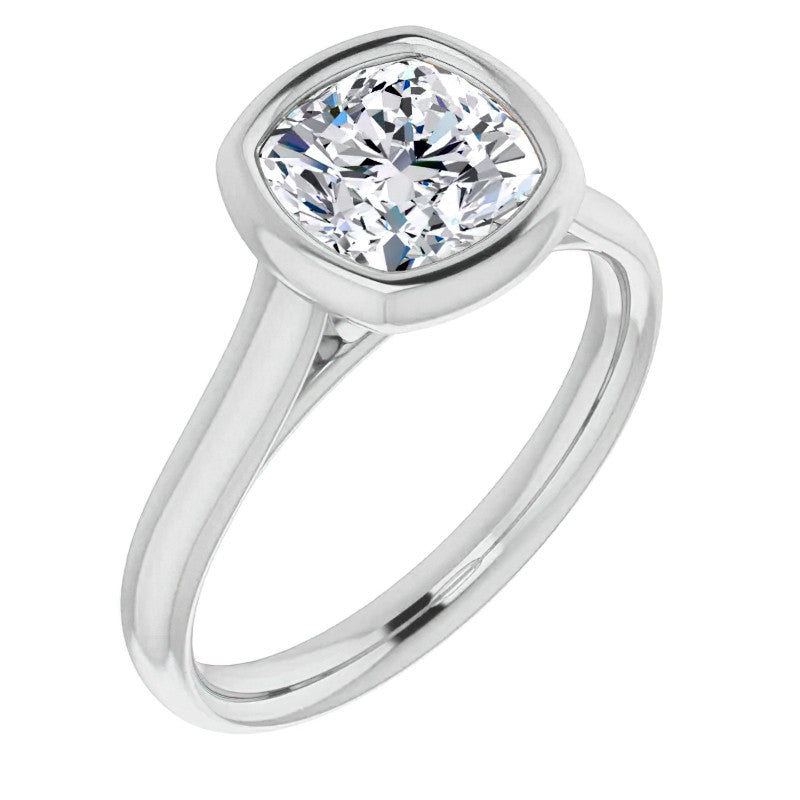 Cushion Moissanite Petite Bezel Solitaire