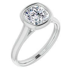 Cushion Moissanite Petite Bezel Solitaire
