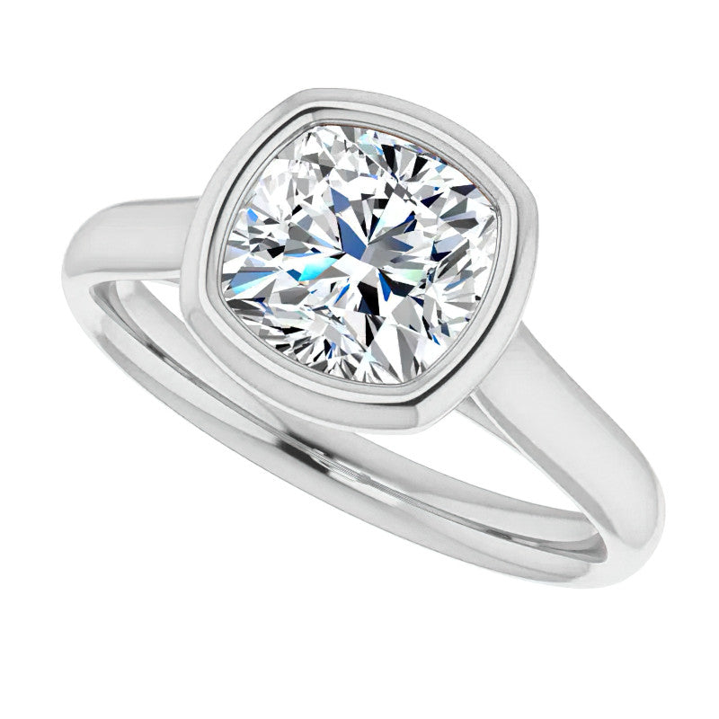 Cushion Moissanite Petite Bezel Solitaire