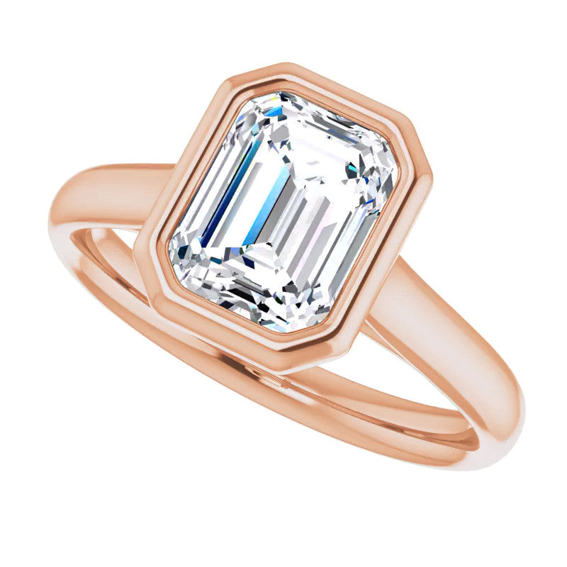 Emerald / Radiant Moissanite Petite Bezel Solitaire