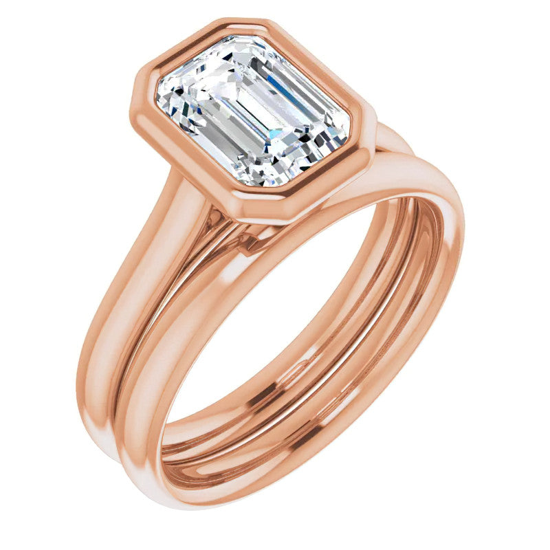 Emerald / Radiant Moissanite Petite Bezel Solitaire