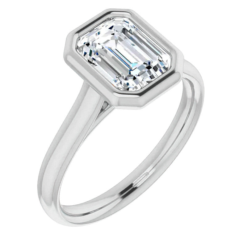Emerald / Radiant Moissanite Petite Bezel Solitaire