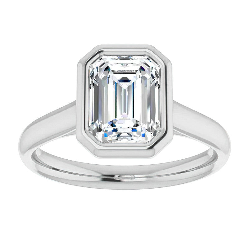 Emerald / Radiant Moissanite Petite Bezel Solitaire