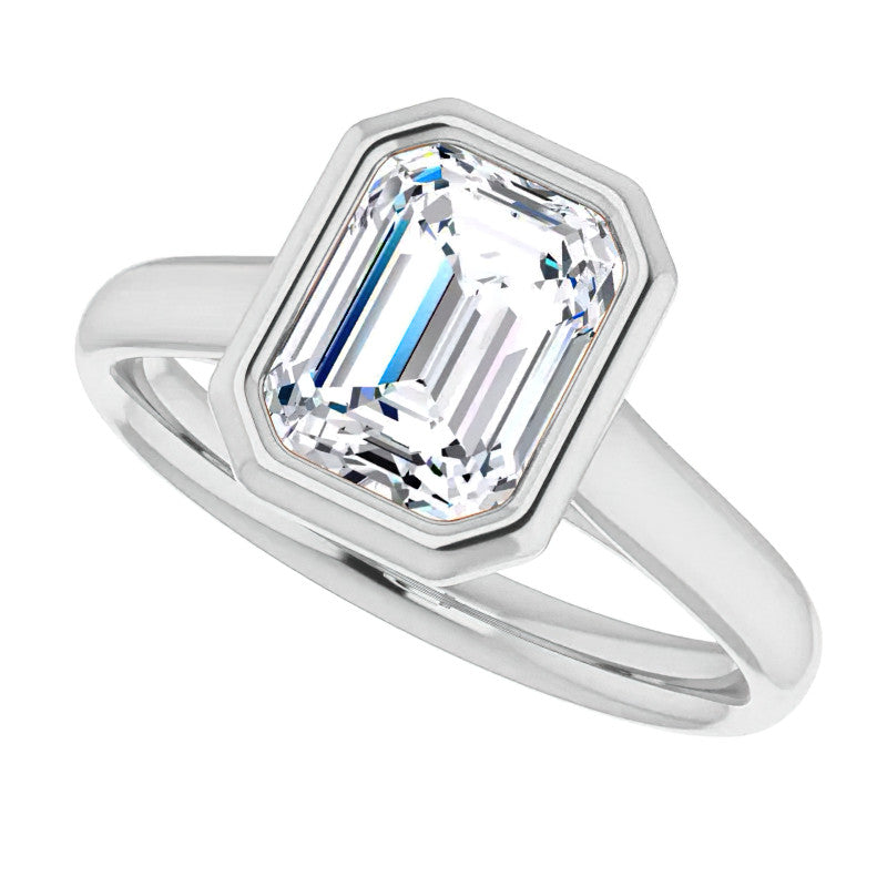 Emerald / Radiant Moissanite Petite Bezel Solitaire