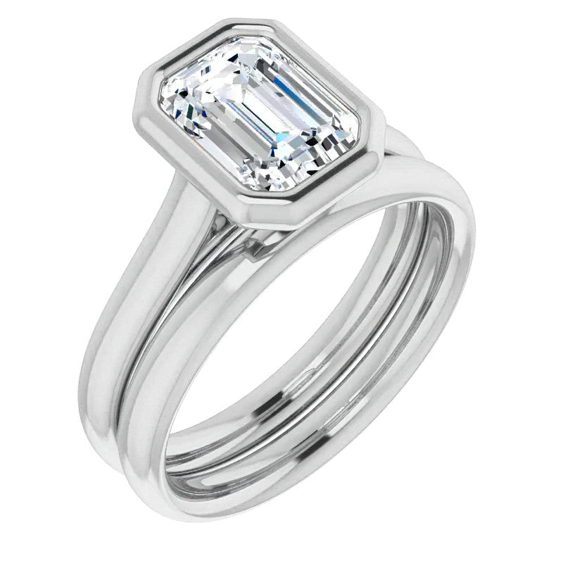 Emerald / Radiant Moissanite Petite Bezel Solitaire