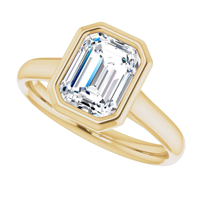 Emerald / Radiant Moissanite Petite Bezel Solitaire