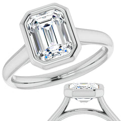 Emerald / Radiant Moissanite Petite Bezel Solitaire