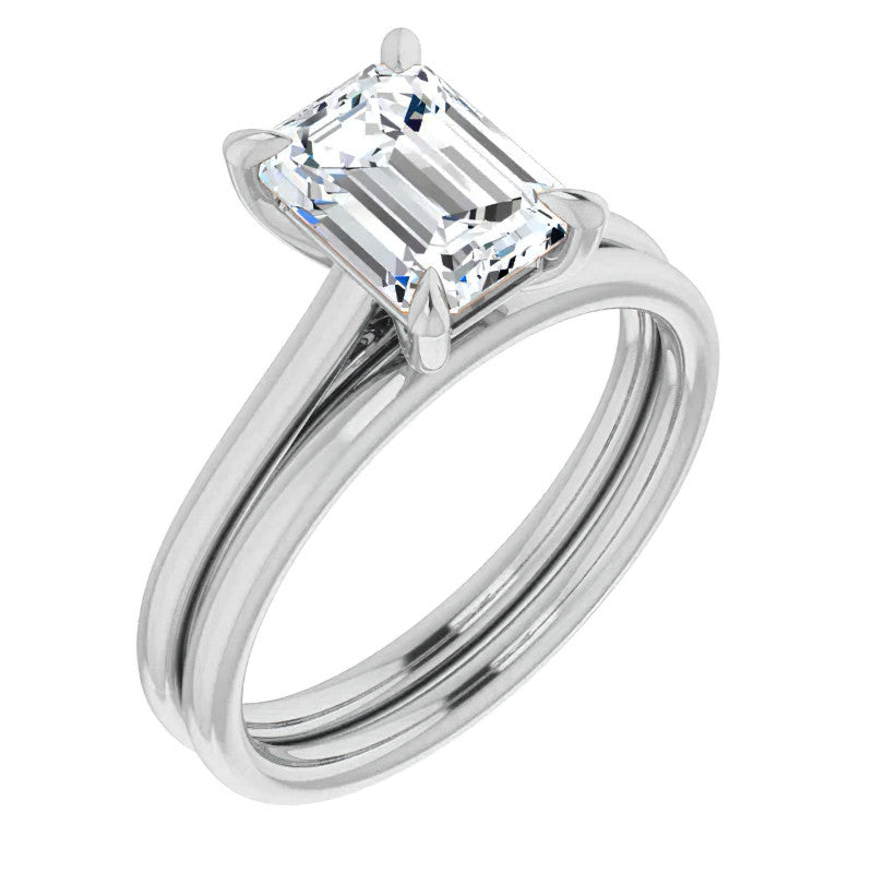 Emerald / Radiant cut Petite Cathedral Solitaire
