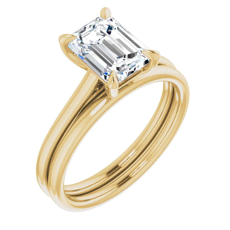 Emerald / Radiant cut Petite Cathedral Solitaire