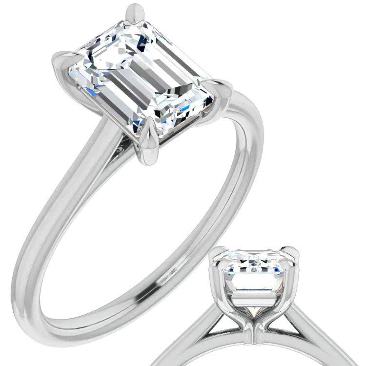 Emerald / Radiant cut Petite Cathedral Solitaire
