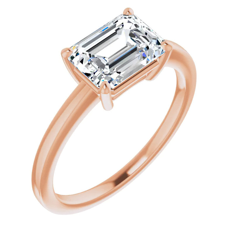 Petite Low East-West Emerald / Radiant Moissanite Solitaire Ring