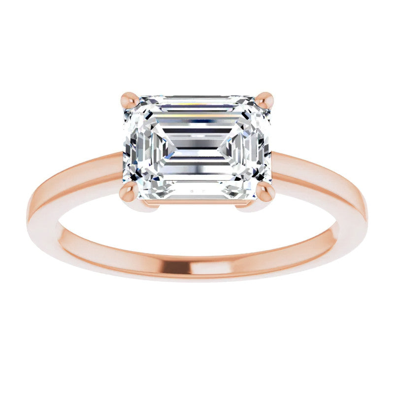 Petite Low East-West Emerald / Radiant Moissanite Solitaire Ring