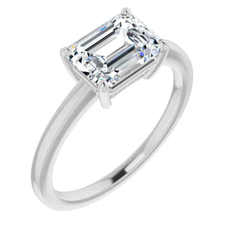 Petite Low East-West Emerald / Radiant Moissanite Solitaire Ring