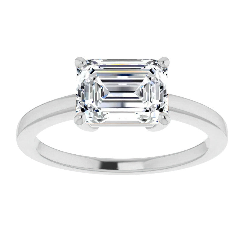 Petite Low East-West Emerald / Radiant Moissanite Solitaire Ring