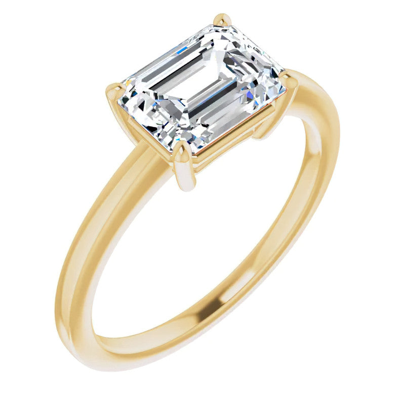 Petite Low East-West Emerald / Radiant Moissanite Solitaire Ring