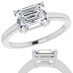 Petite Low East-West Emerald / Radiant Moissanite Solitaire Ring
