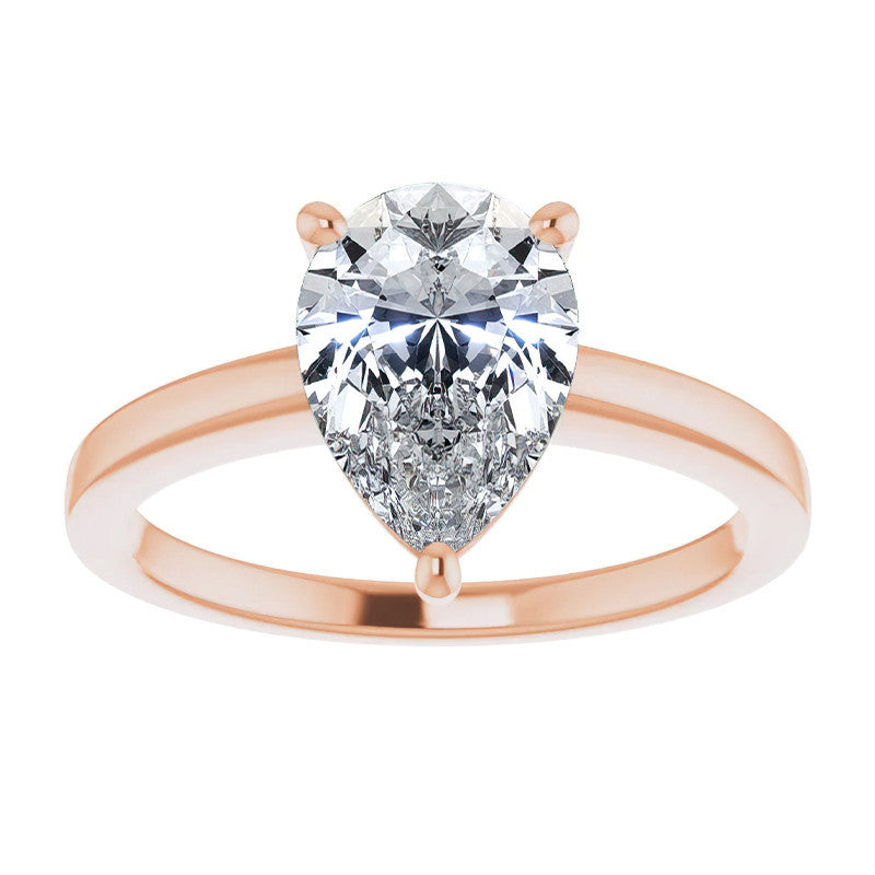 Petite Low Set Pear Moissanite Solitaire Ring