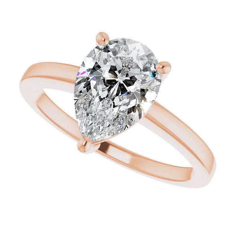Petite Low Set Pear Moissanite Solitaire Ring
