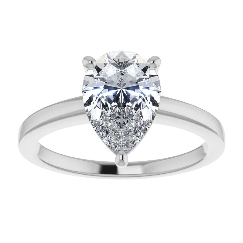 Petite Low Set Pear Moissanite Solitaire Ring